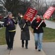 Elementary teachers picket outside of GDCI in Goderich, a Grade 7 to 12 public school in the Avon Maitland district.