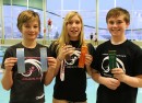 The swimmers show off their top results against a tough field.  From left to right; Natalie 8th in both the 50m backstroke and 50m breast stroke, Sabrina with a 7th in the 50m freestyle and on the podium with a 3rd place bronze medal in the 50m butterfly, and Paul with a 5th in the 50m breaststroke.